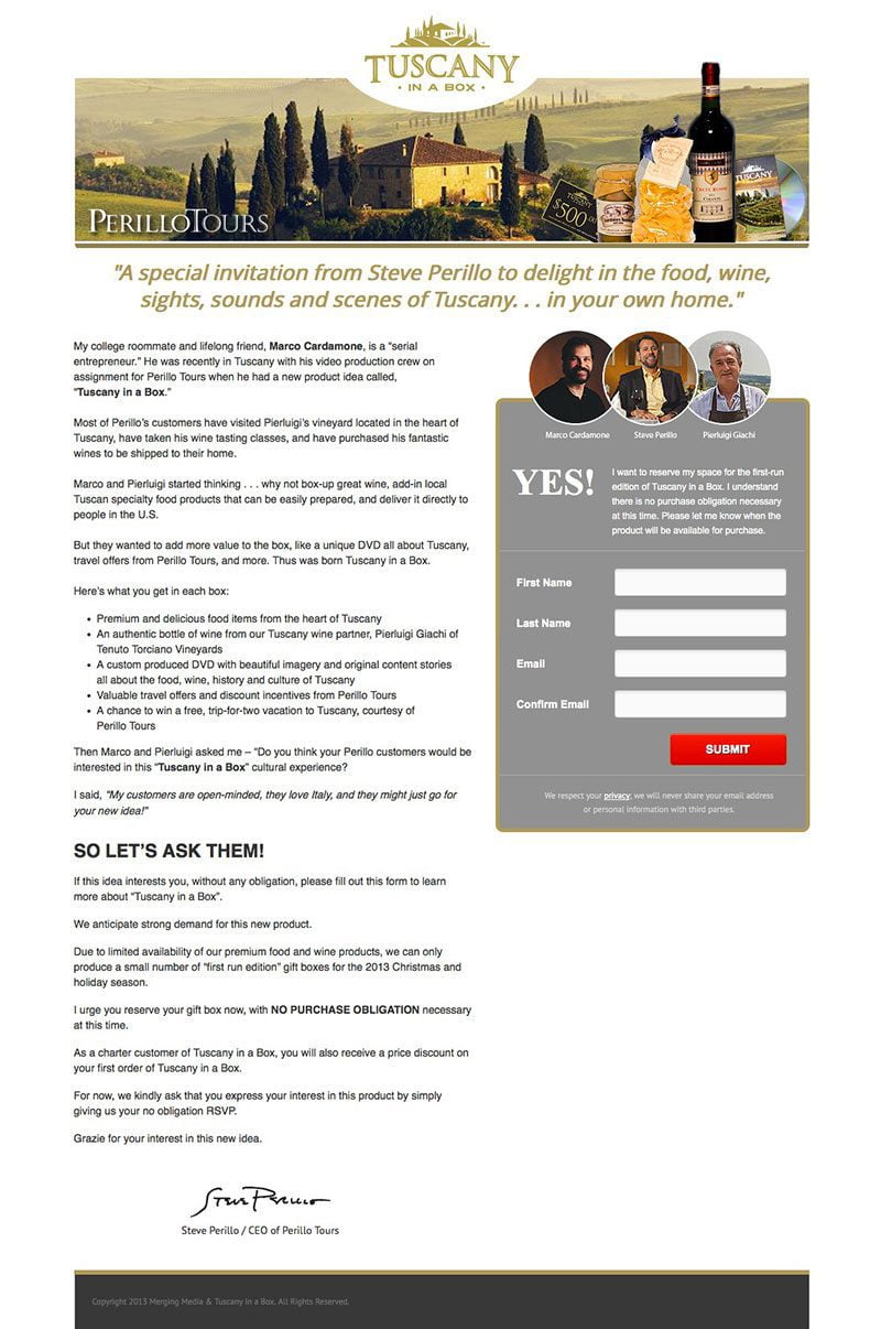 Tuscany in a Box Website Design