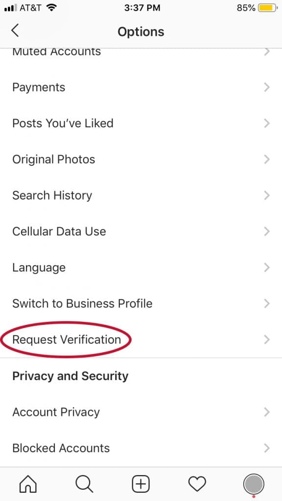 Instagram app, Settings panel