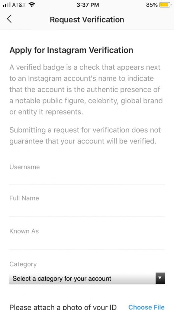 how to fill instagram verification form