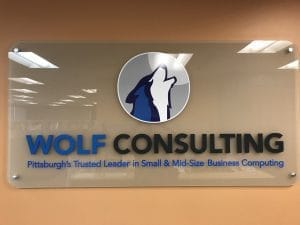 Wolf Consulting office entrance signage
