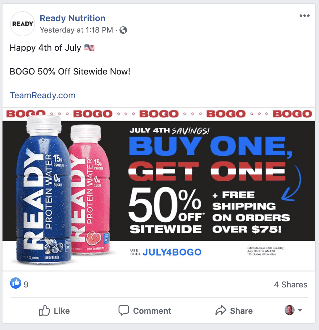 Ready Nutrition Fourth of July holiday social media graphic design