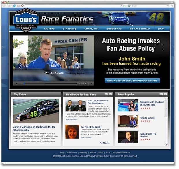 lowes racing website design